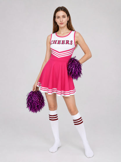 CHEERS Cheerleading Costume with Pom-Poms and Knee-High Socks