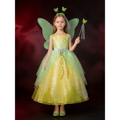 Girls Tinker Bell Fairy Princess Costume Dress Set with Wings & Wand main product view