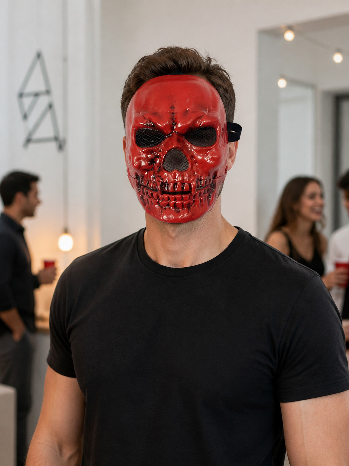 Red and Black Skull Carnival Mask for Halloween lifestyle view