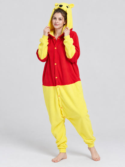 Red and Yellow Hooded Pajama Jumpsuit with Ears