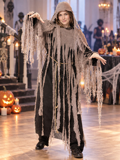 Adult zombie carnival costume with hood and belt