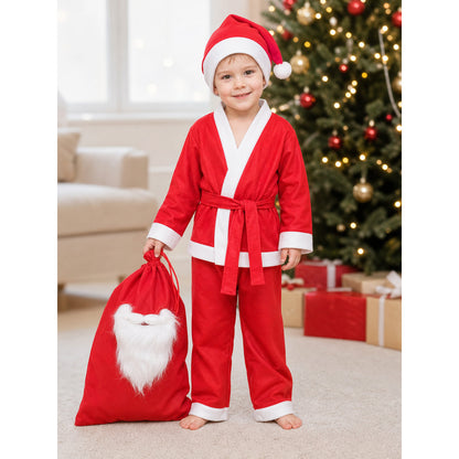 Santa Claus Costume with Hat, Beard, Belt, and Sack lifestyle view