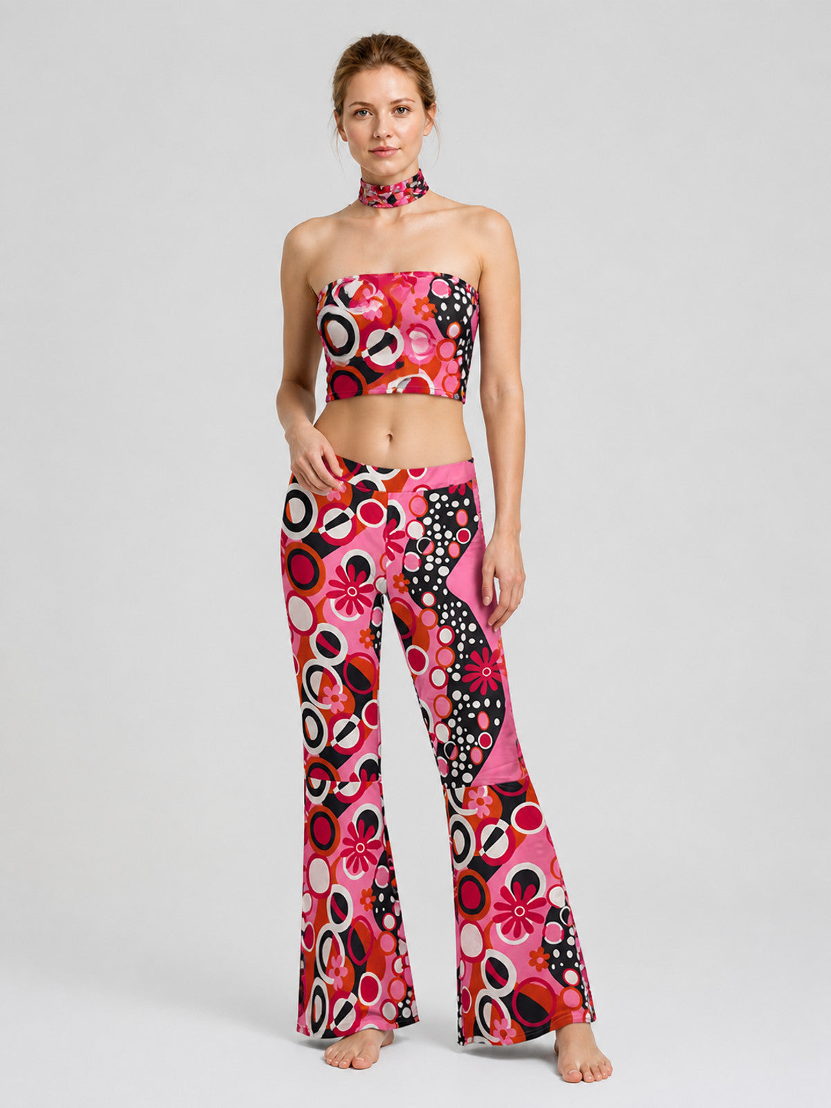 Flare-Leg Pants with a Bright Floral Boho Print product detail