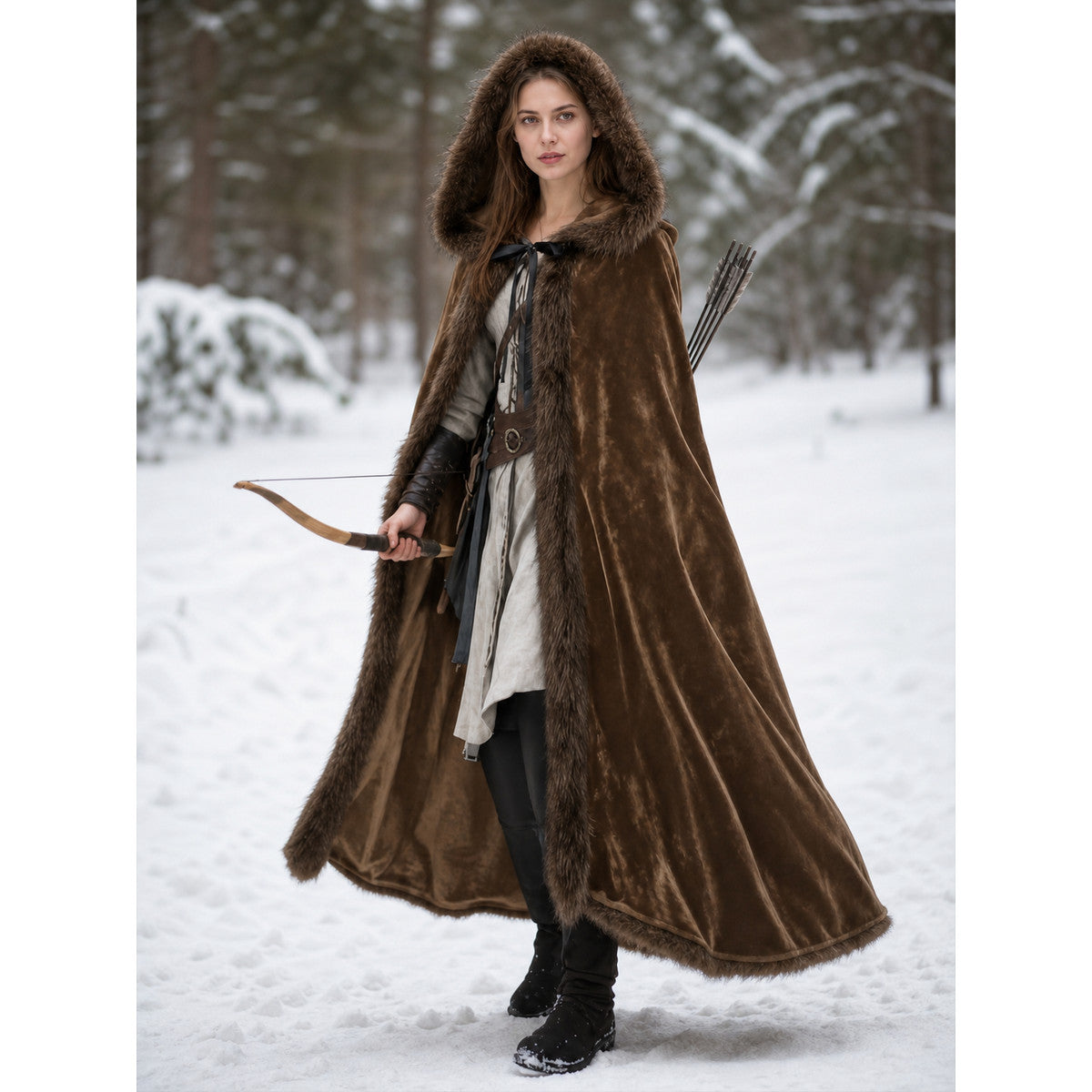 Brown Hooded Costume Cape lifestyle