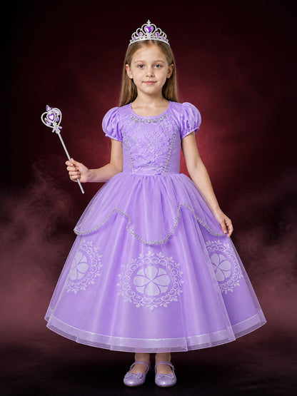 Girls Sophia Princess Dress Costume Set with Crown and Wand, Floral Embroidered main product view