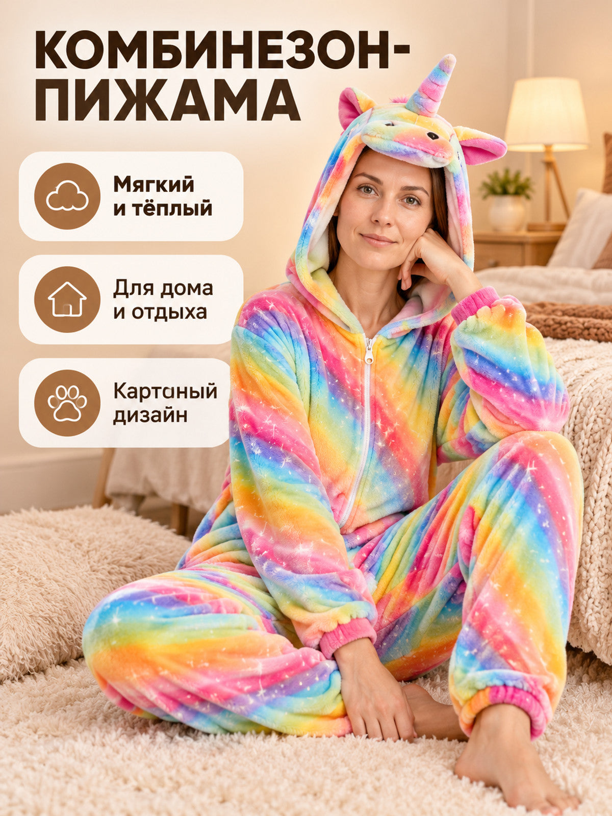 Flannel Hooded Pajama Jumpsuit with Face