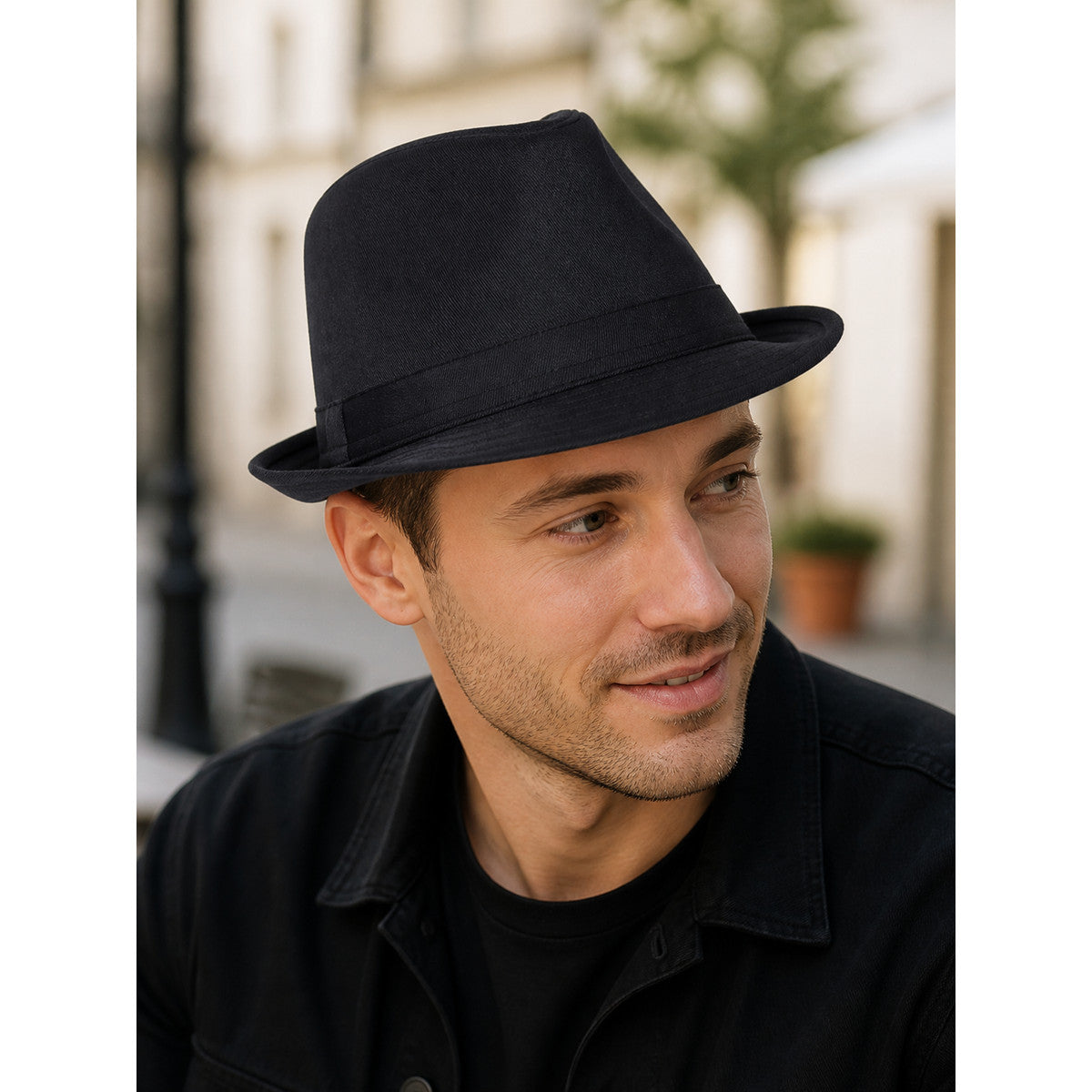 Black Wide-Brimmed Costume Fedora Hat lifestyle view