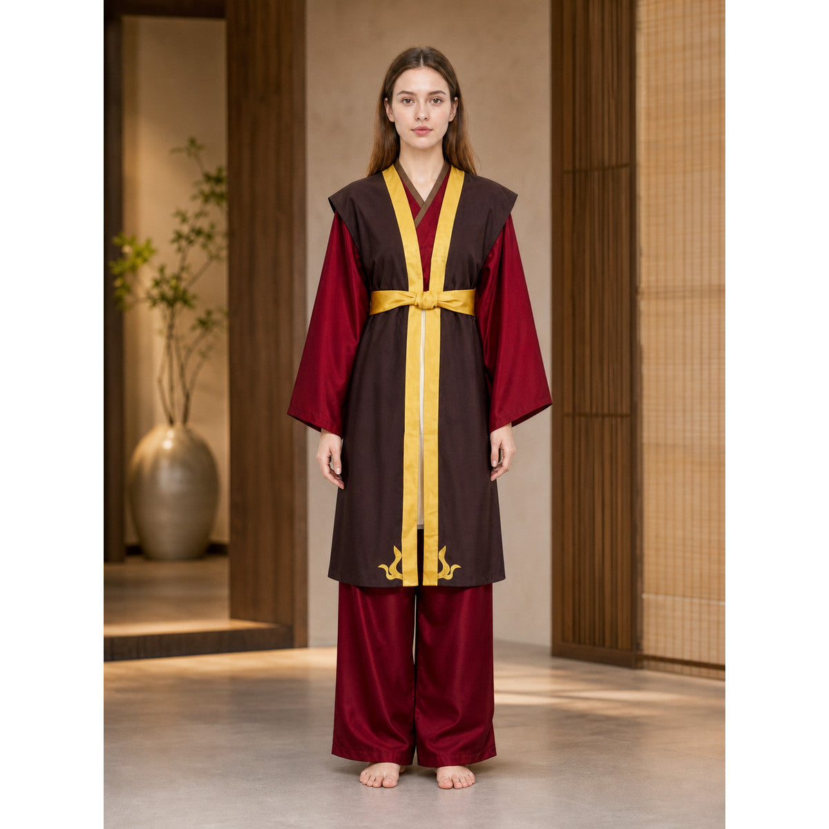 Zuko Cosplay Costume: Robe and Pants with Decorative Details lifestyle