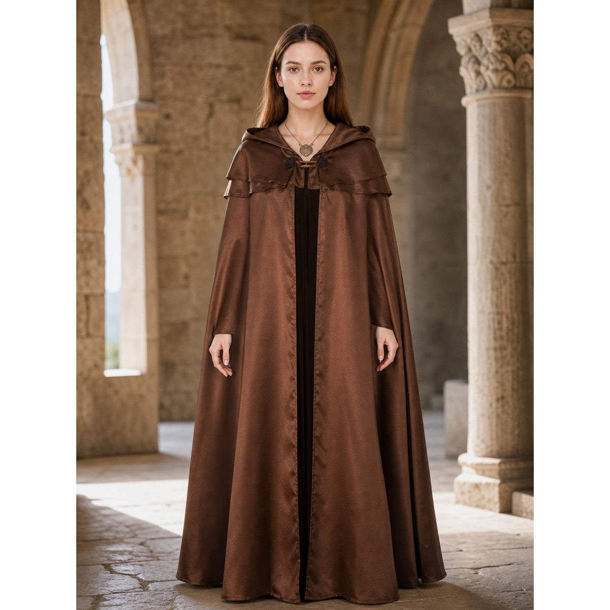 Brown Viking Hooded Cloak Cape