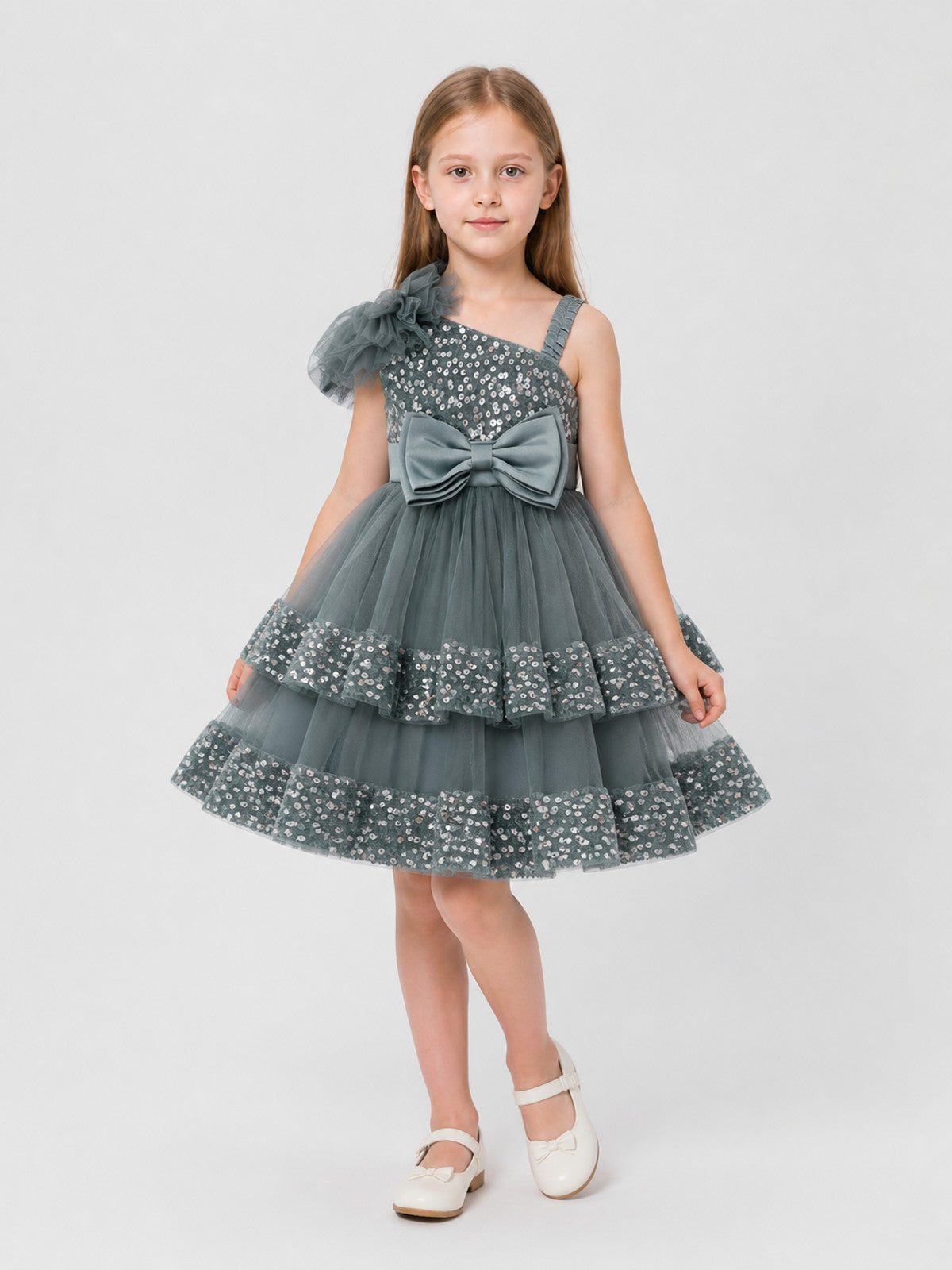 Festive Sequin and Bow Dress, Gray Costume Dresses detail