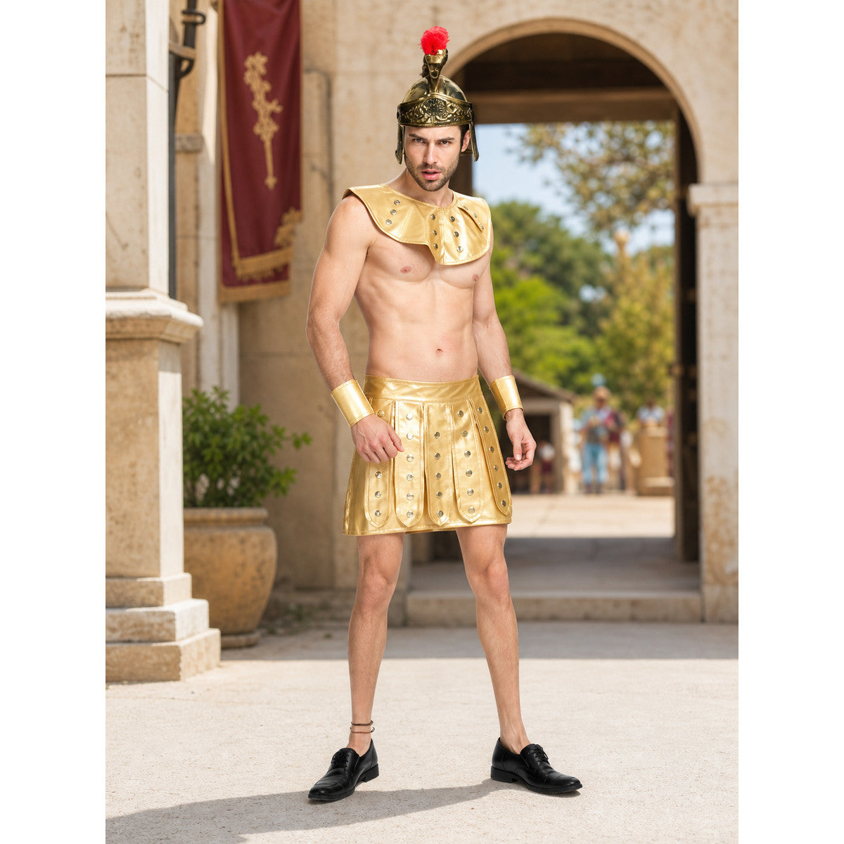 Spartan Warrior Costume with Helmet lifestyle