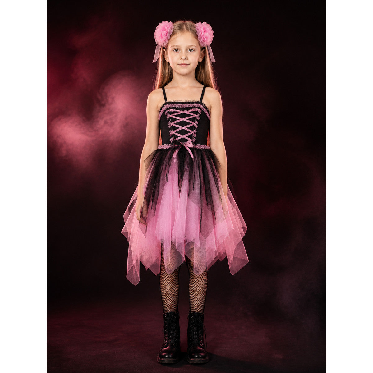 Kids Princess Pink Flower Headpiece with Long Ribbons, Halloween Costume main product view
