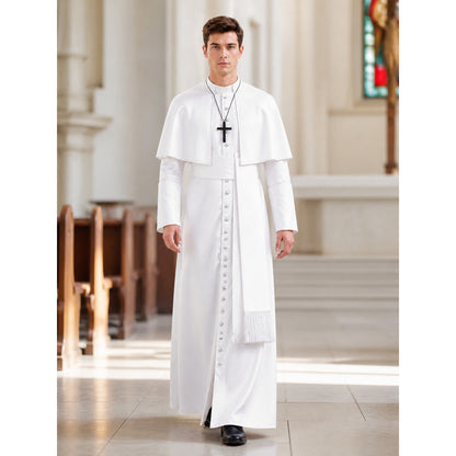 White Long Cosplay Dress with Cape and Cross