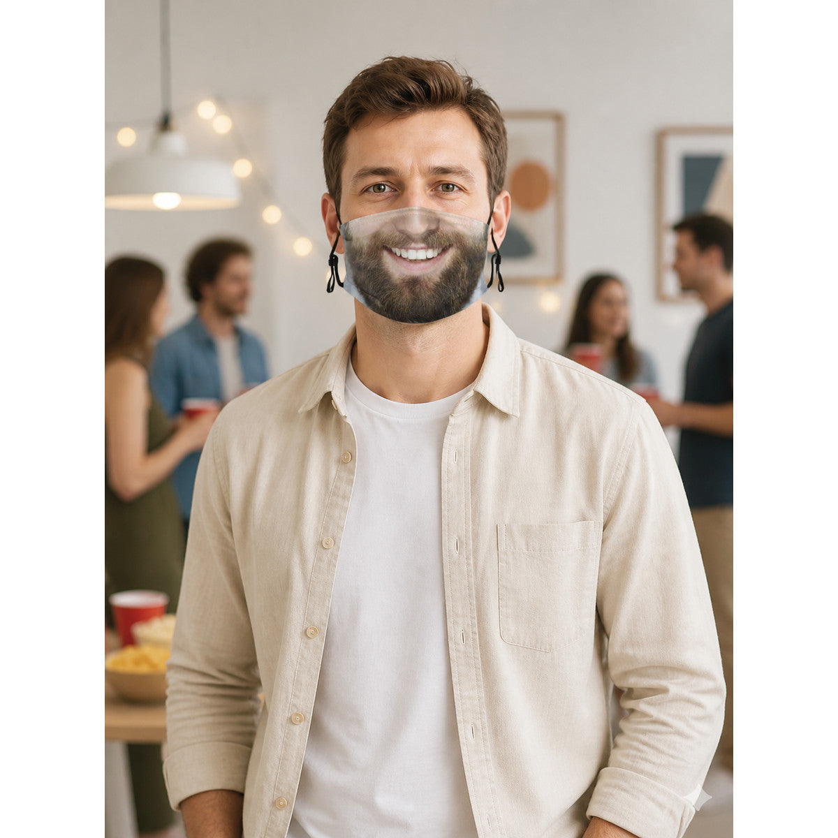 Halloween Carnival Mask with Printed Face and Beard lifestyle view