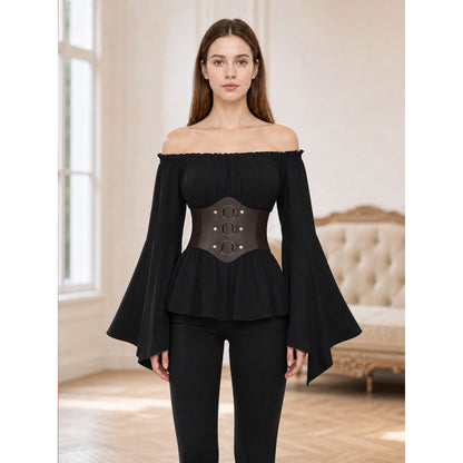 Gothic Costume Dress with a Belt and Flared Sleeves lifestyle view