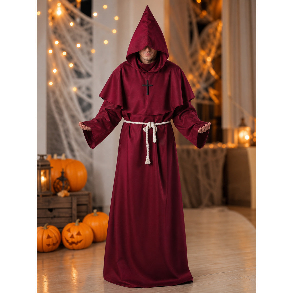 Halloween Hooded Wizard Robe with Belt lifestyle