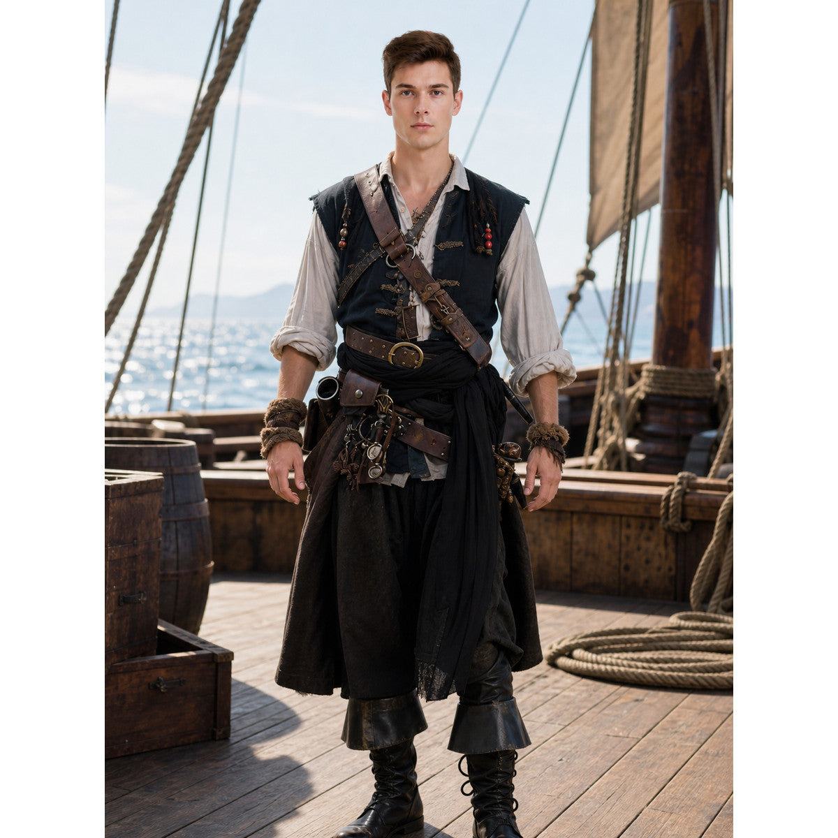 Black-Style Pirate Costume Set with Accessories lifestyle