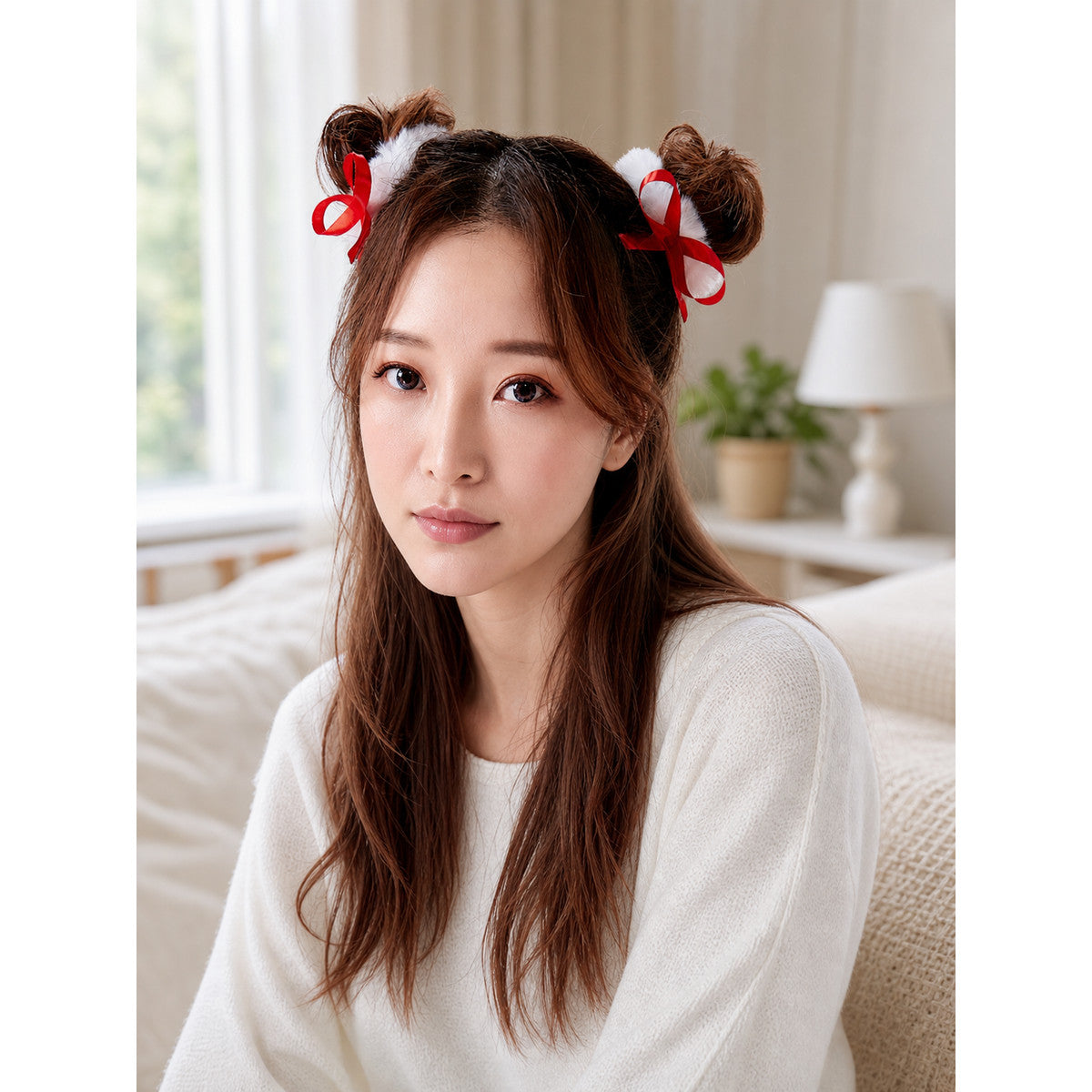 Decorative Hair Ties with Red and White Bows