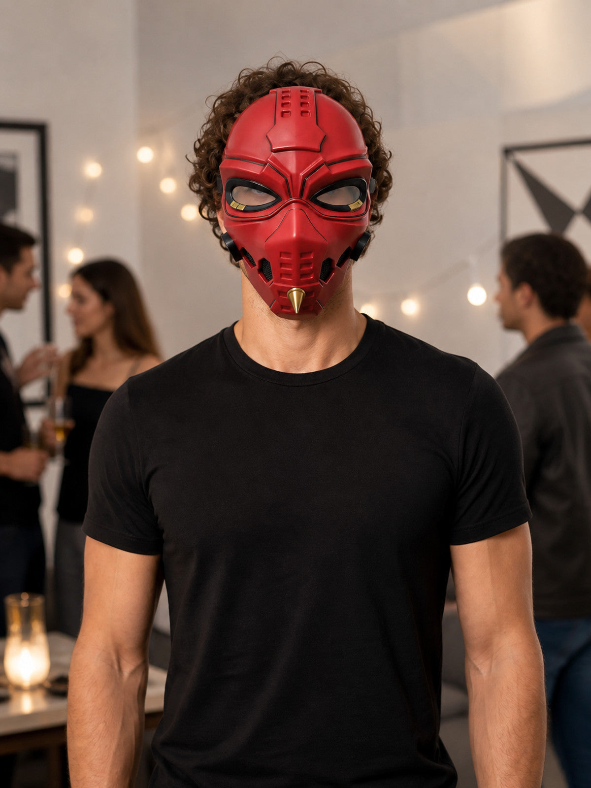 Red Cosplay Mask with Gold Details lifestyle view