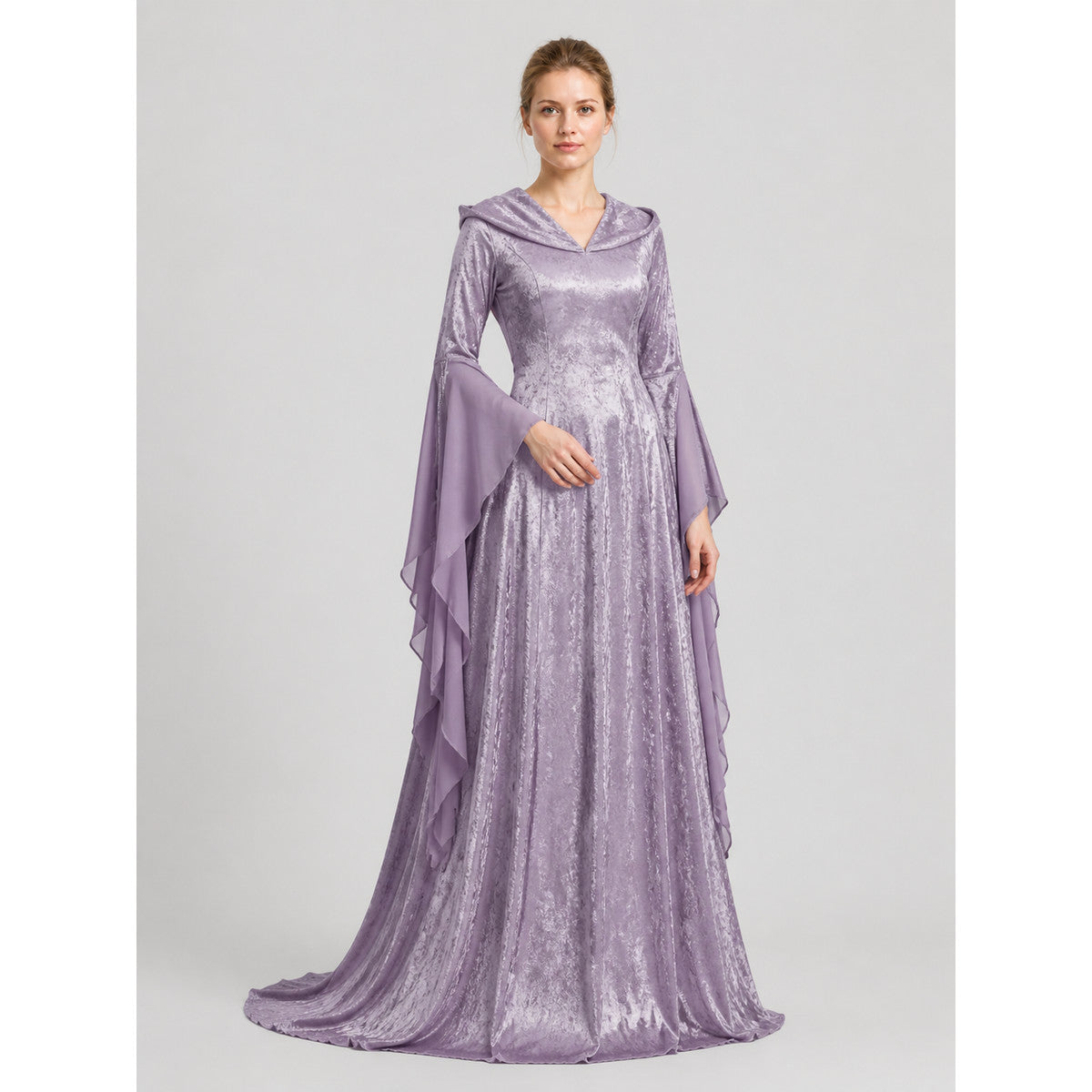 Long Purple Dress with Hood and Full Skirt Costume Dresses detail