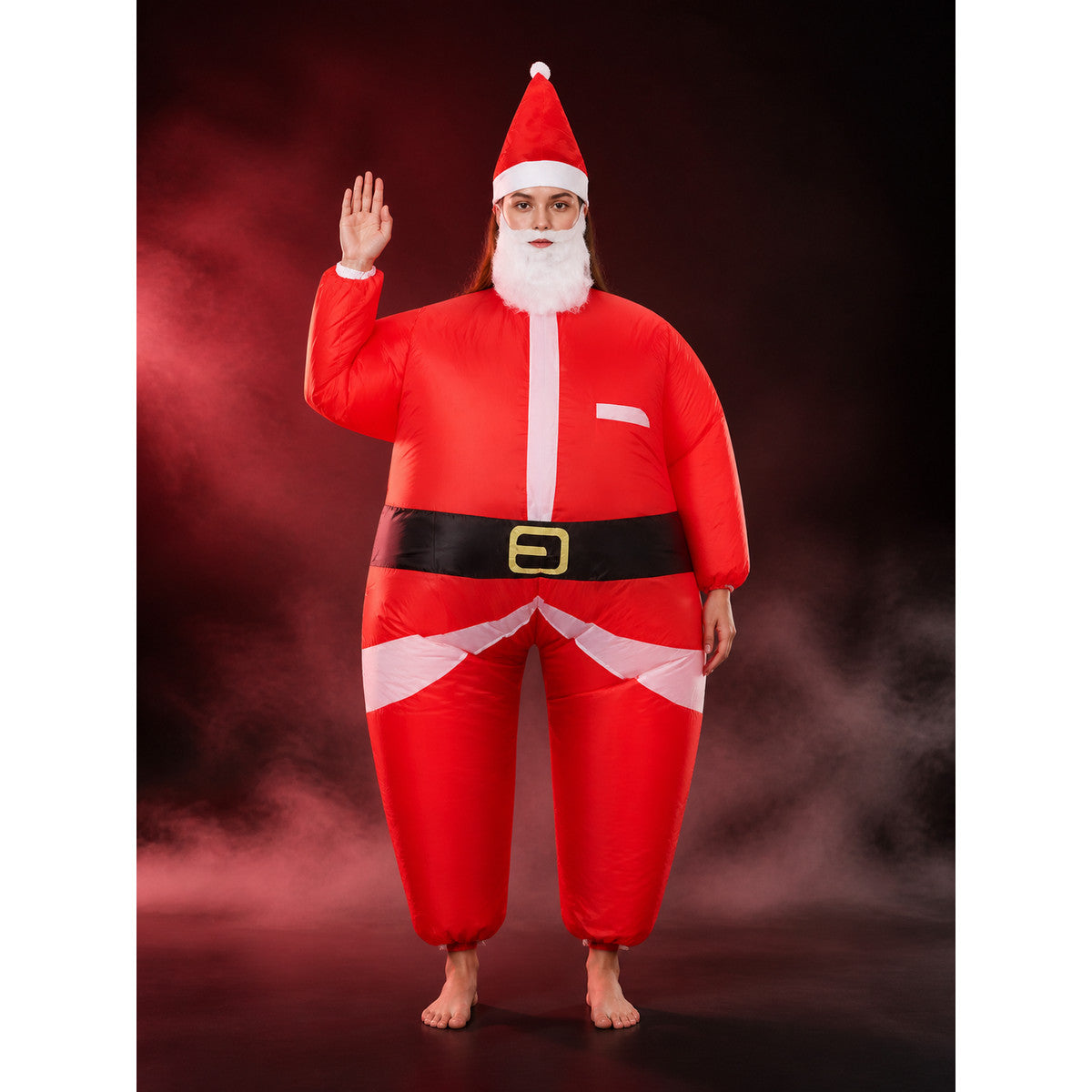 Red Santa Claus Costume Jumpsuit for Adults with Hat and White Beard main product view