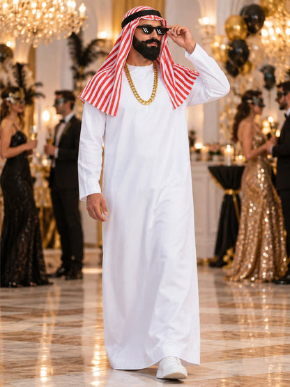 Arab Sheikh Carnival Costume: Robe, Headscarf, Chain
