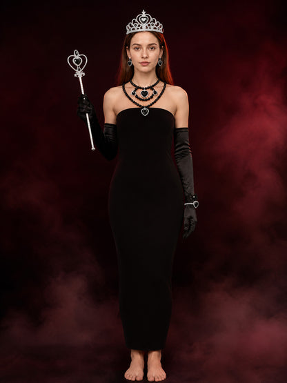 Girls Vampire Costume Accessories Set - Gothic Crown, Heart Wand & Gloves