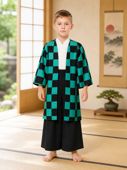 Kids' anime-style plaid jacket, size S lifestyle view