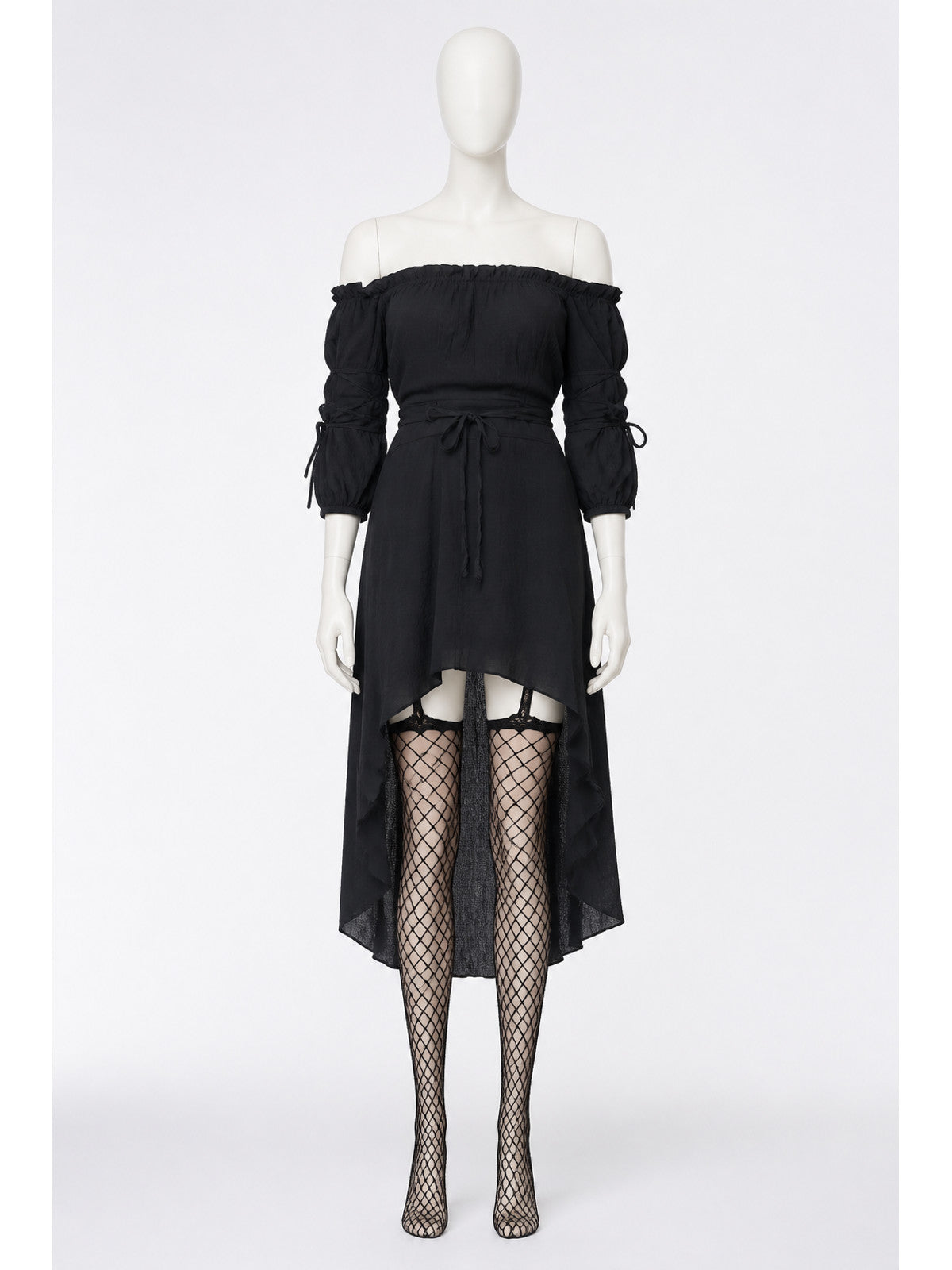 Black Off-the-Shoulder Dress with an Asymmetrical Hem