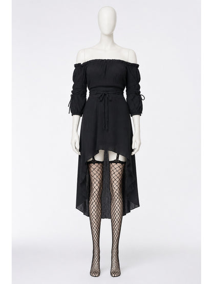 Black Off-the-Shoulder Dress with an Asymmetrical Hem
