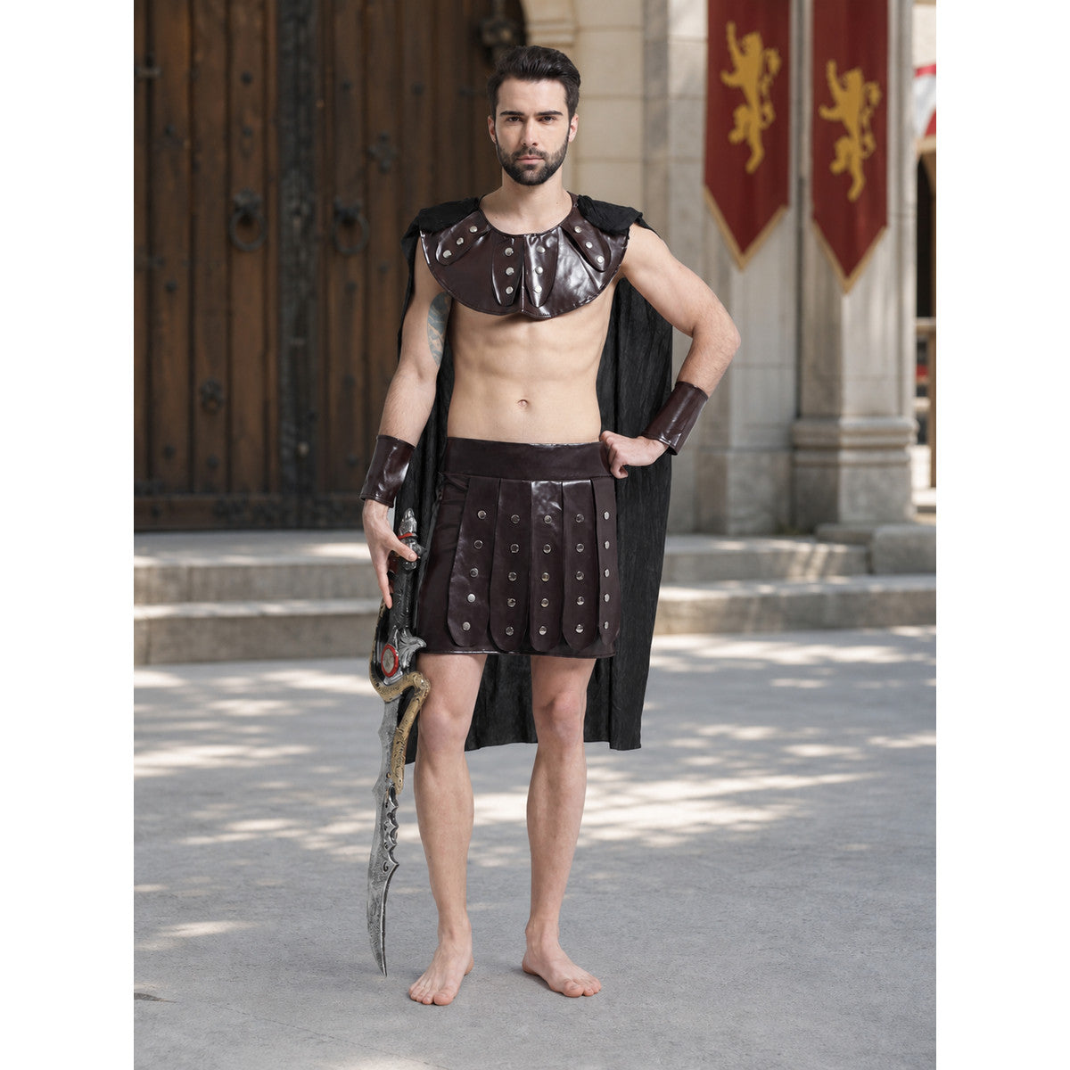 Spartan Warrior Costume with Cape and Bracers lifestyle