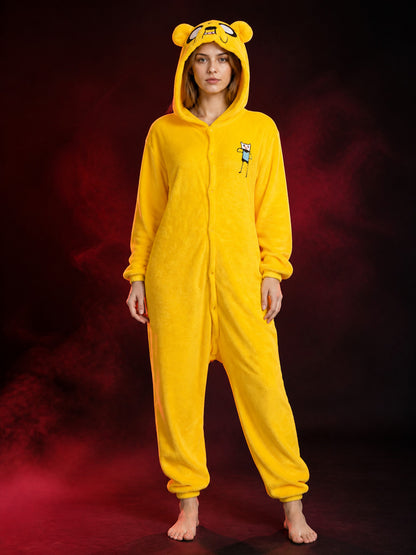 Yellow Hooded Cartoon Animal Onesie Costume With Ears main product view