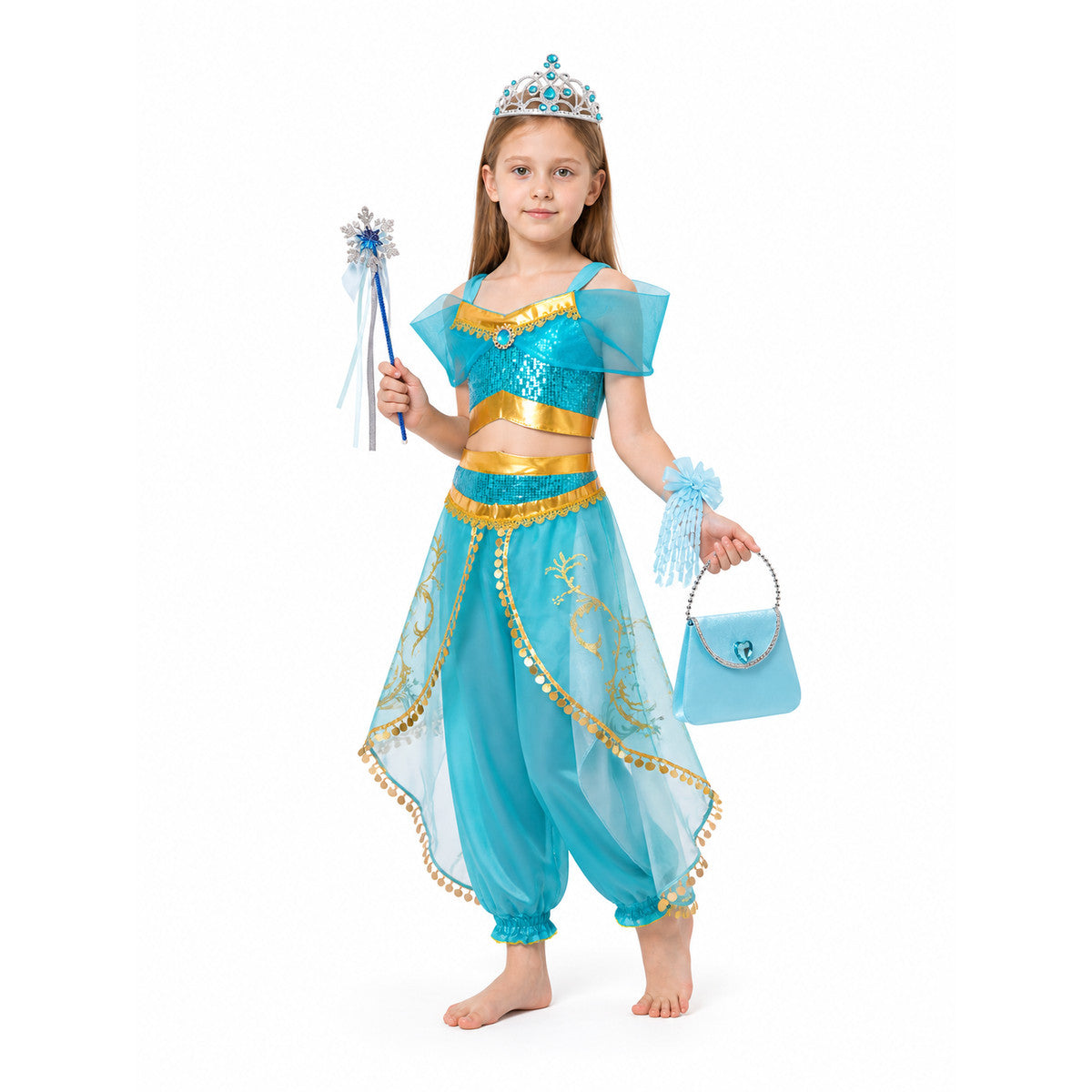Children's Arabian-Style Carnival Costume with Crown and Wand Costume Headwear detail