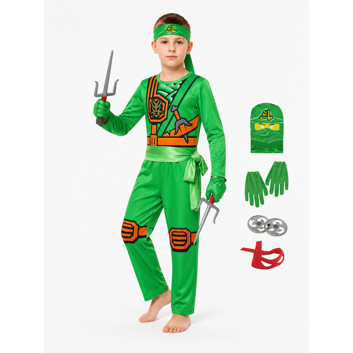 Green Ninja Costume with Mask and Gloves Costume Masks detail