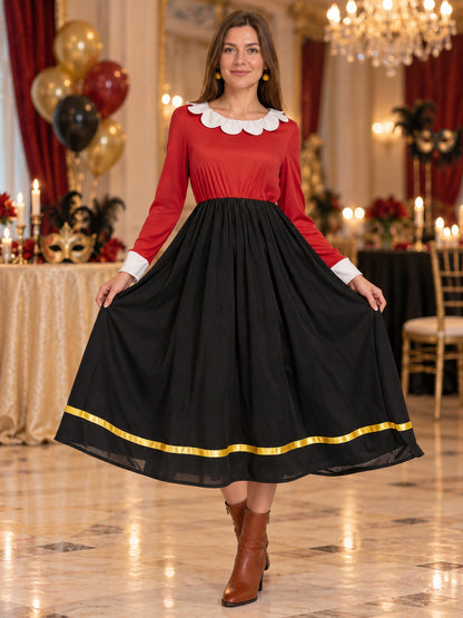 Cosplay Dress with Red Bodice and Black Full Skirt