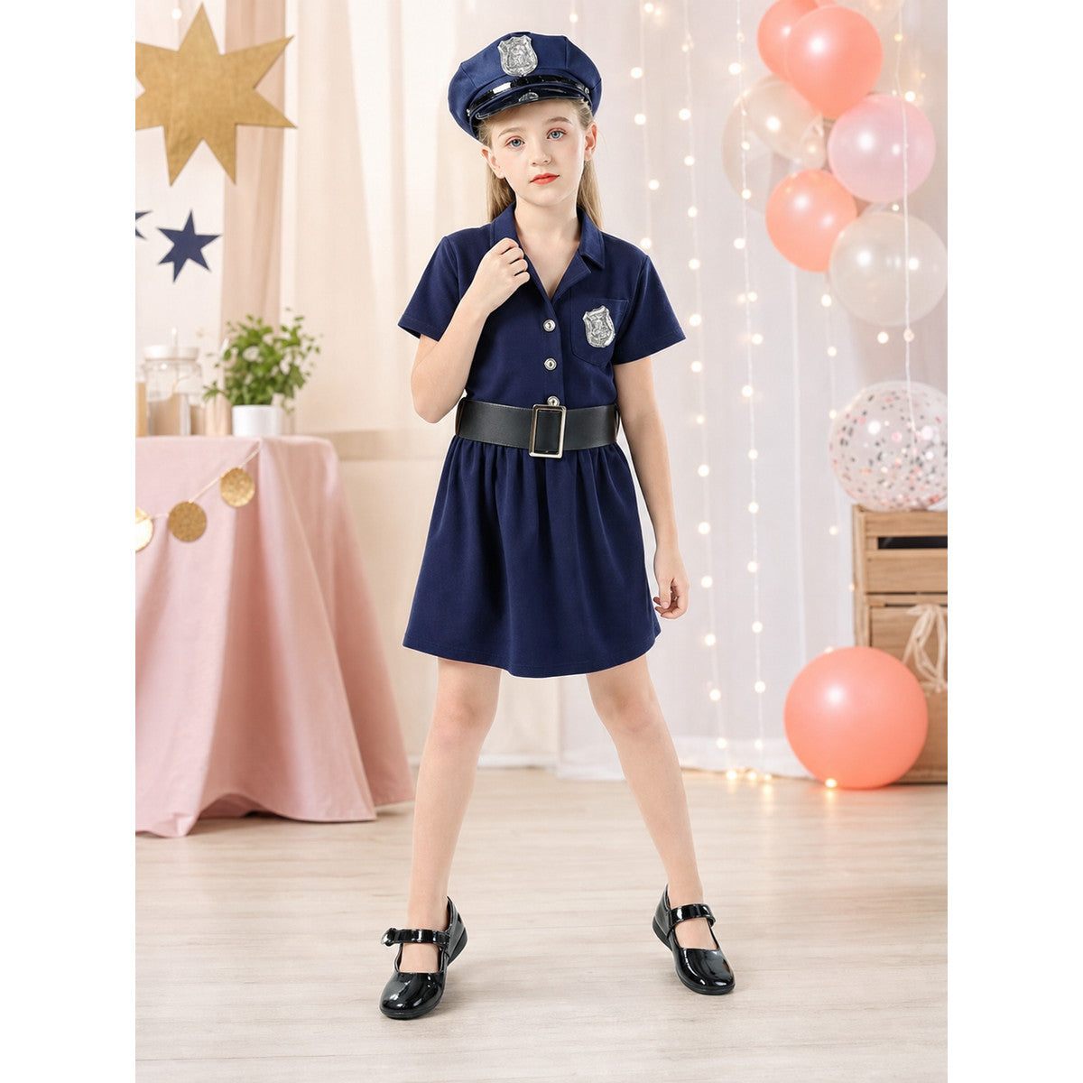 Children’s police costume dress, cap, belt lifestyle