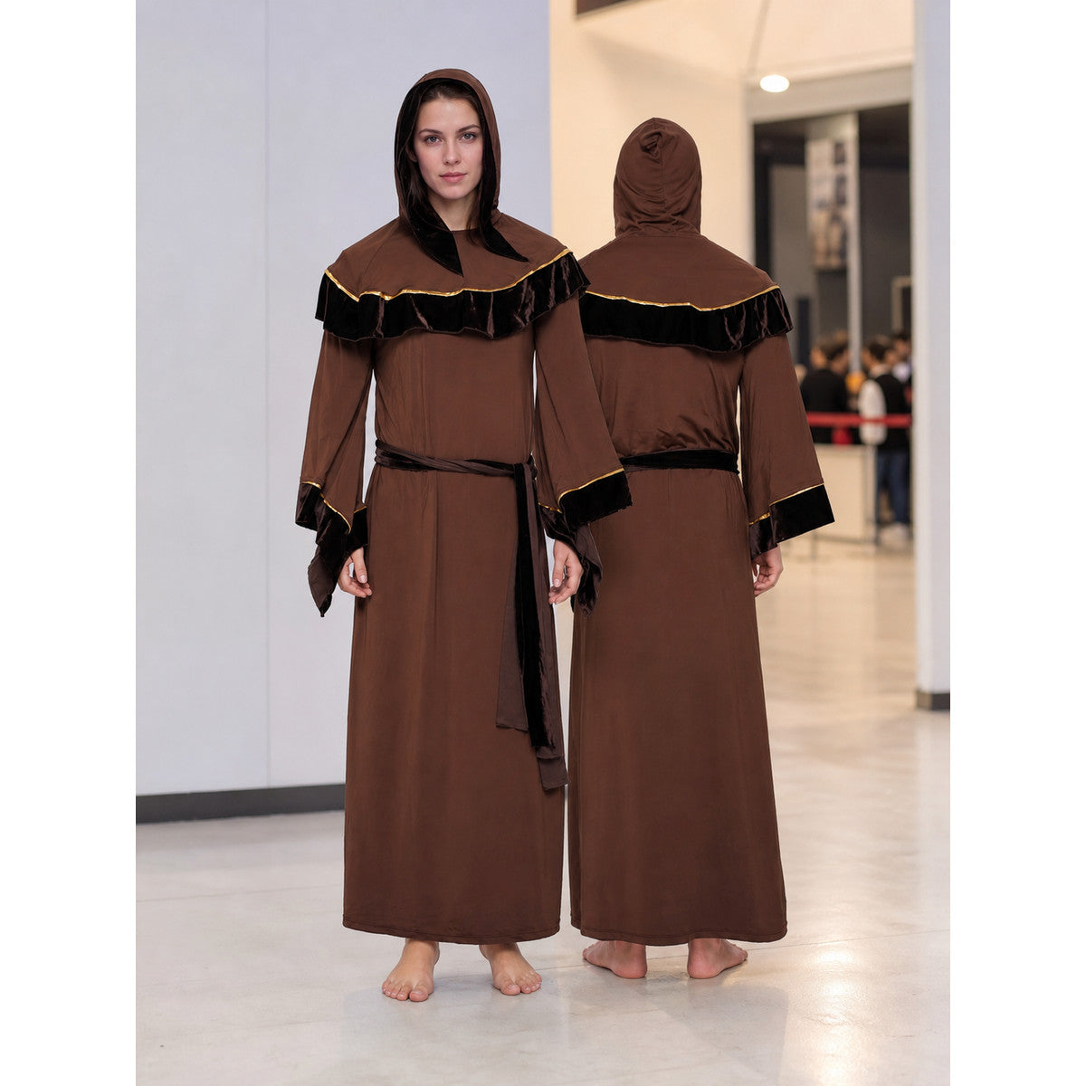 Medieval-Style Hooded Robe with Belt lifestyle view