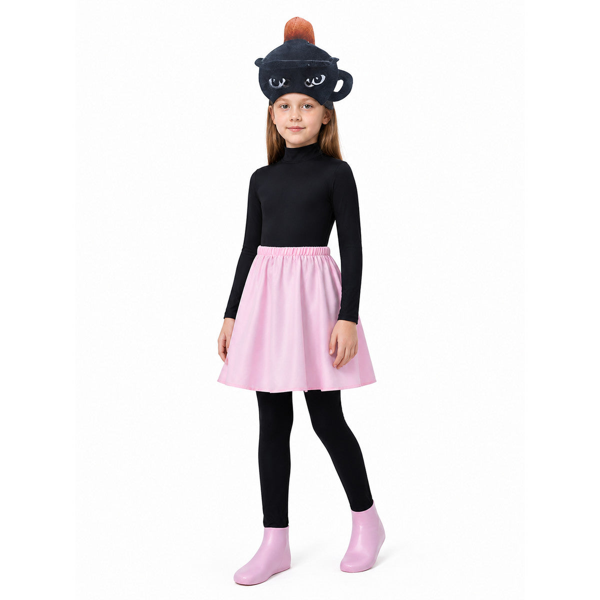 Halloween Costume: Black Jumpsuit, Pink Skirt, Mask Costume Masks detail
