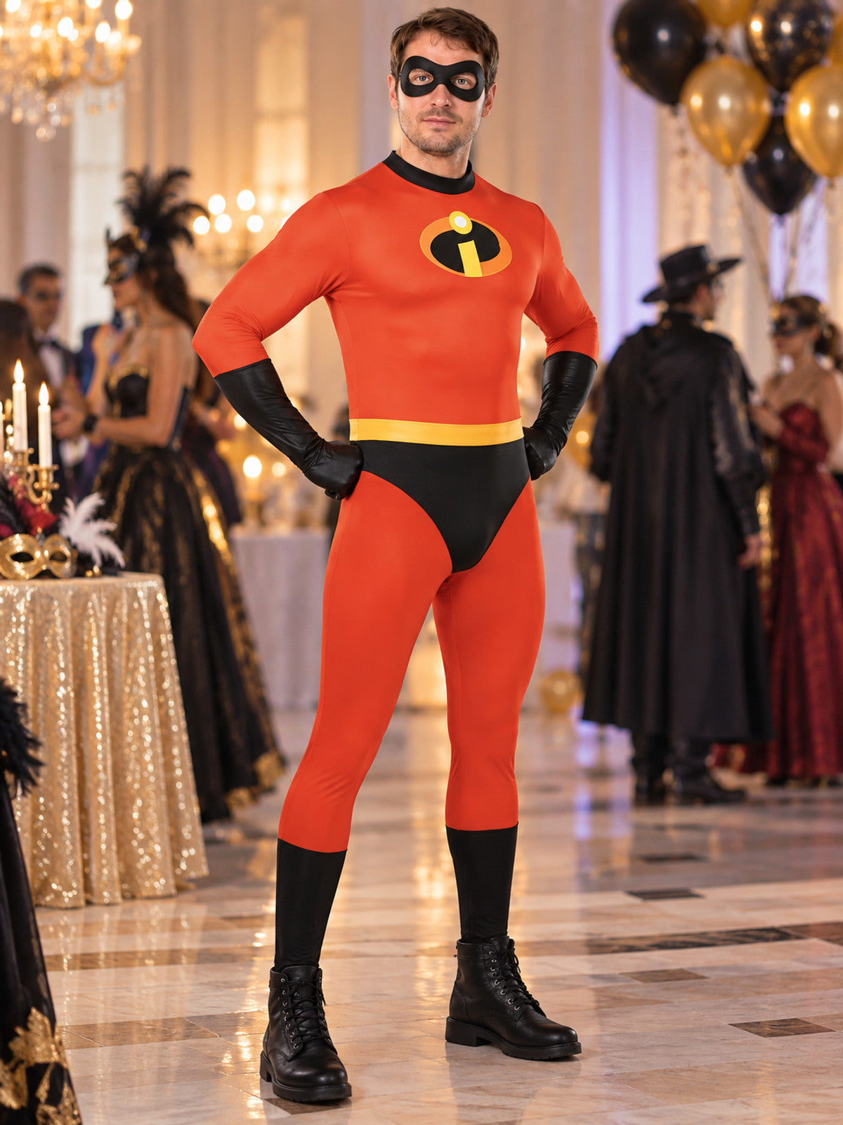 Adult superhero costume red with black mask