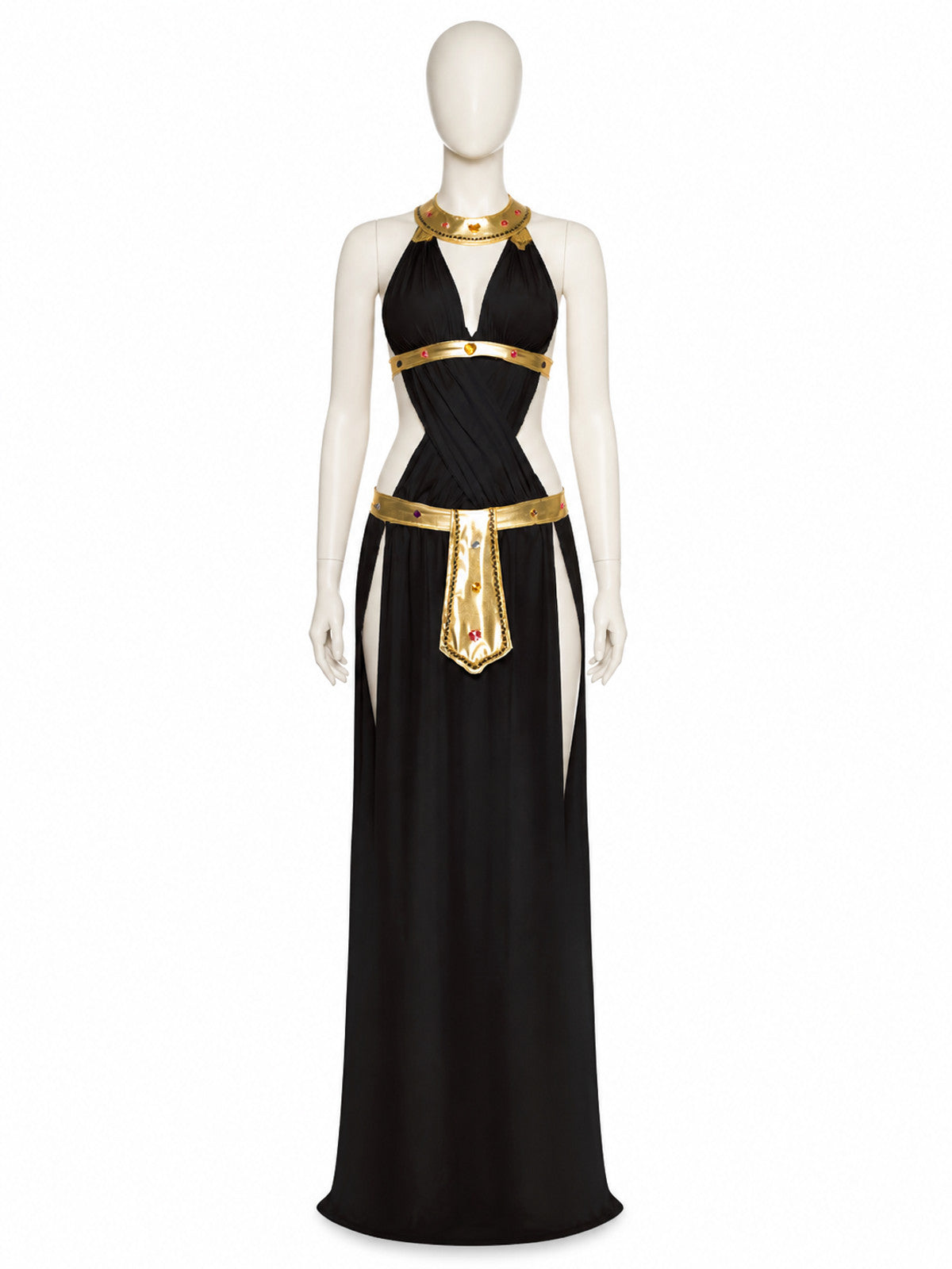 Cleopatra Costume with Gold Jewelry, Black Dress
