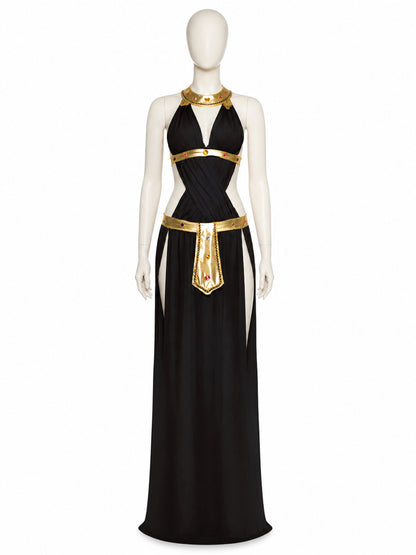 Cleopatra Costume with Gold Jewelry, Black Dress