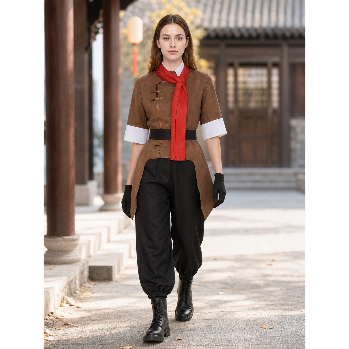 Cosplay Costume with Belt, Gloves, and Scarf lifestyle view