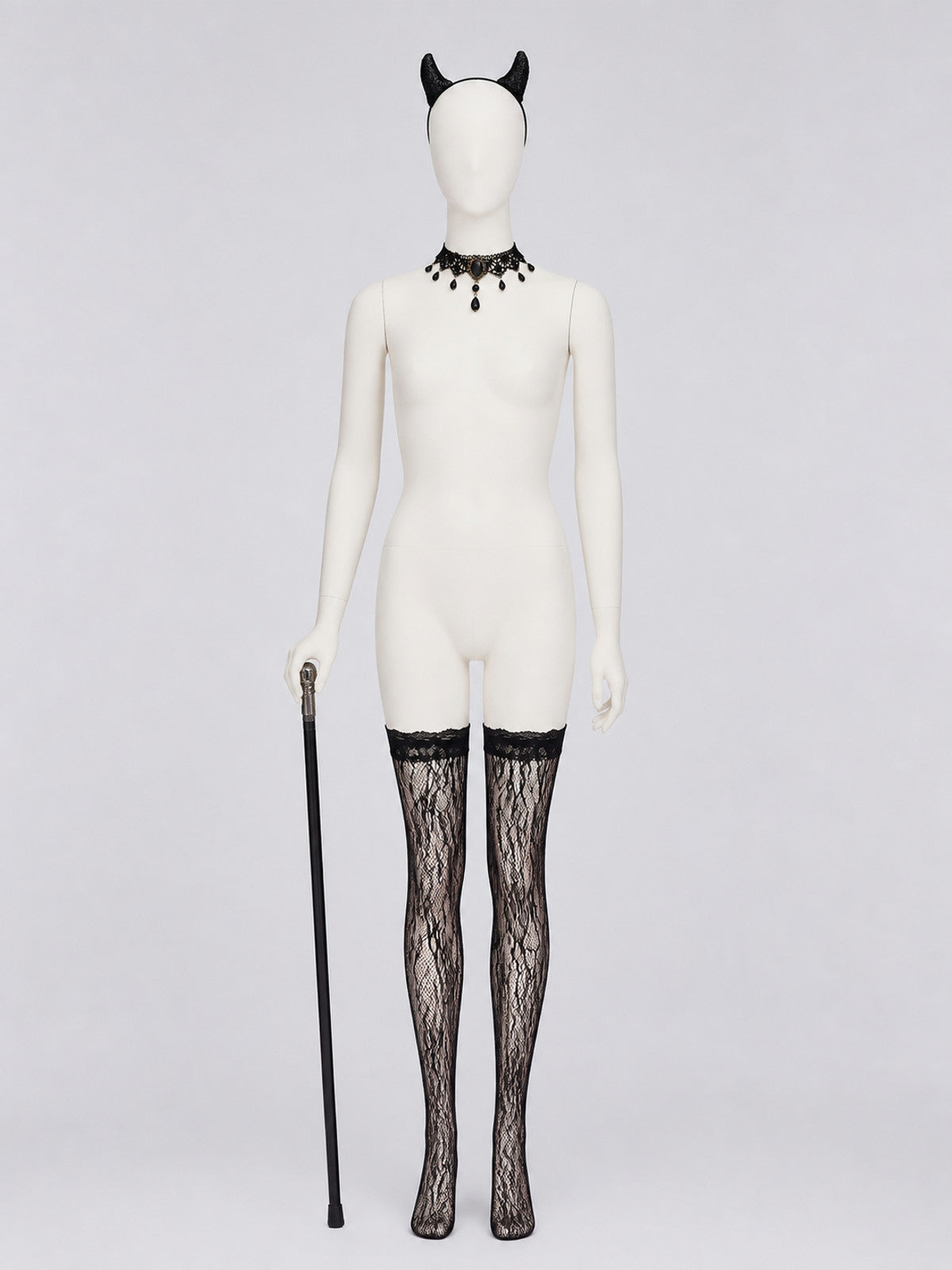 Gothic Accessories Set: Horns, Choker, Stockings, Cane Costume Accessories detail