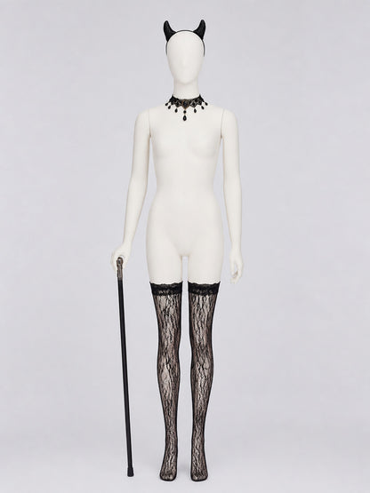 Gothic Accessories Set: Horns, Choker, Stockings, Cane Costume Accessories detail
