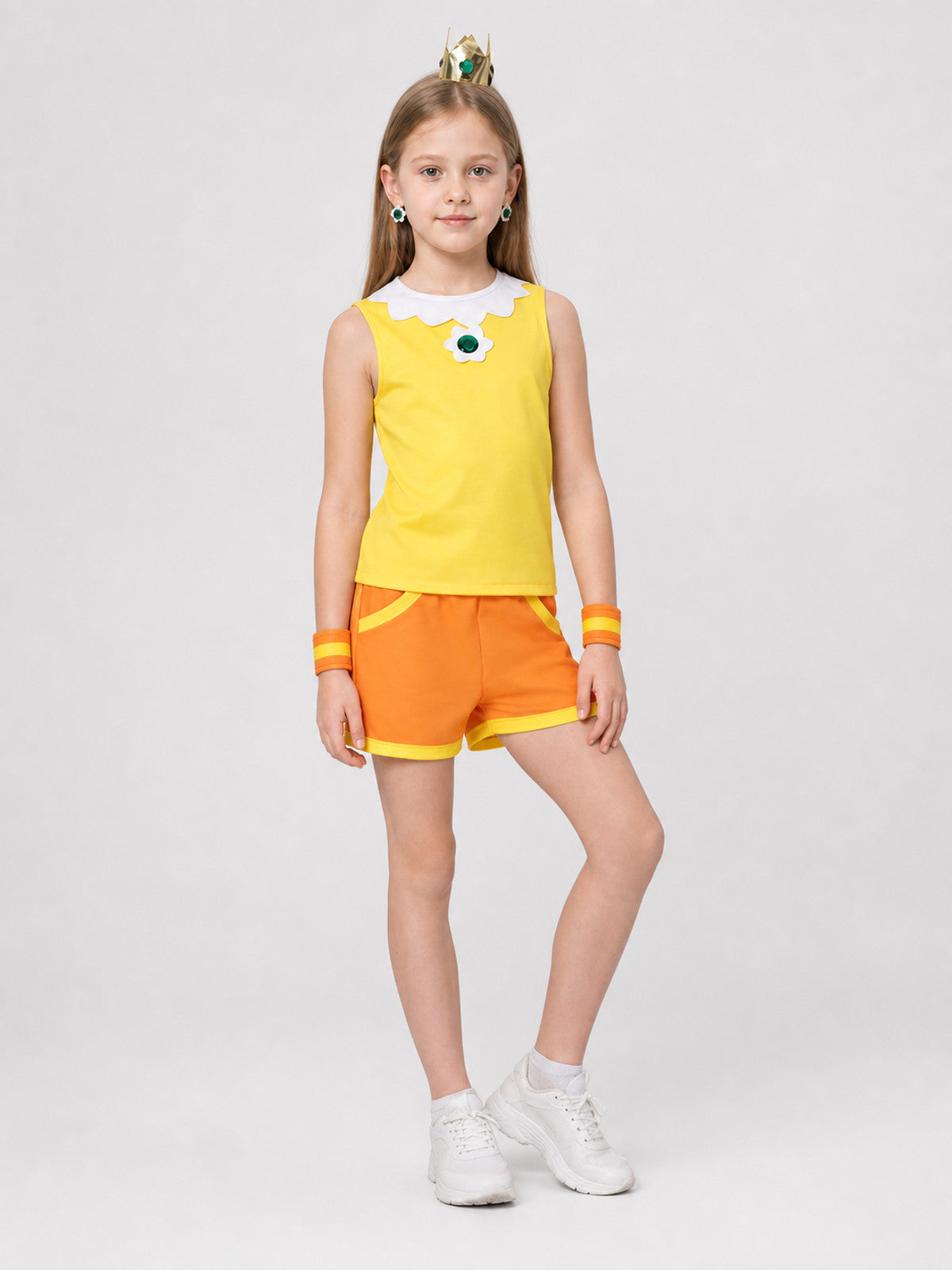 Character costume with crown, top, shorts, and accessories