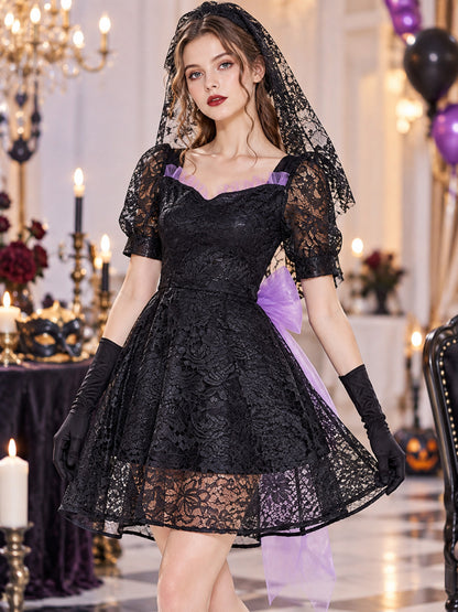 Vampire Costume: Black Dress, Veil, Gloves