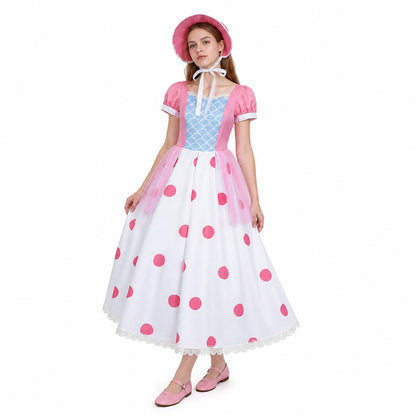 Cosplay Dress with Full Skirt and Polka-Dot Hat Costume Dresses detail