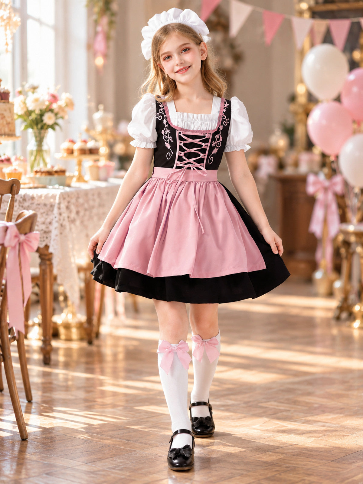 Children's Dirndl-Style Costume with Apron, Pink
