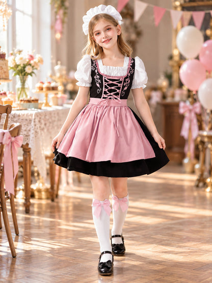 Children's Dirndl-Style Costume with Apron, Pink