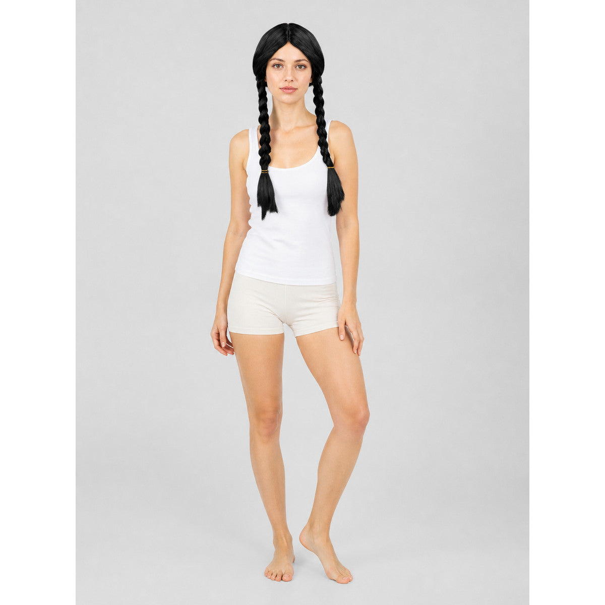 Black Wig with Two Braids, Wednesday Cosplay Costume Wigs detail